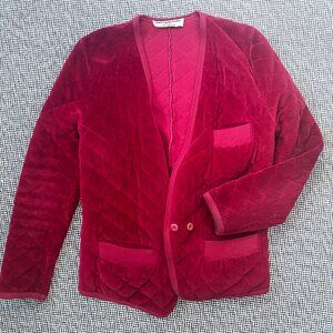 Rare1990s Sonia Rykiel Red Velvet Quilted Double-Breasted Jacket (Small)
